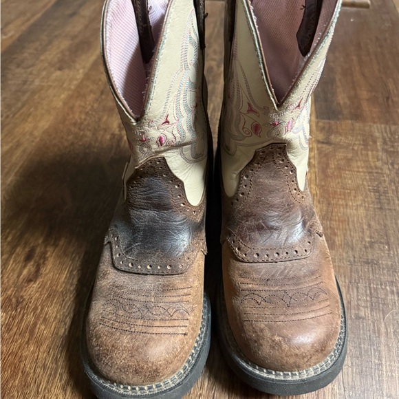 Justin Boots Tan and Cream Women's Ankle Booties - Picture 1 of 5